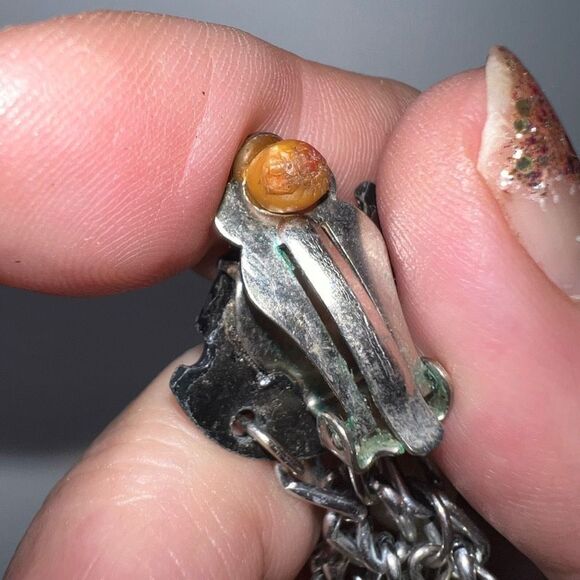 Vintage MCM Silver Tone and Beaded Cascade Clip Earrings - Picture 6 of 8